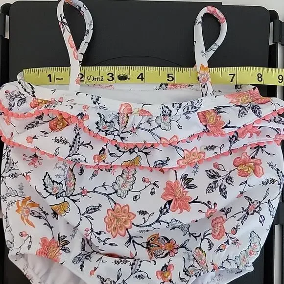 Janie and Jack Ruffled Floral Print White and Pink One Piece Swimsuit Baby 3-6M - Picture 5 of 10